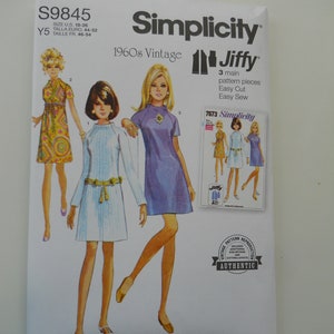 Very Easy Re-Printed 1960's Dress Simplicity S9845 K5(8-16) or Y5 (18-26) New Sewing Pattern, 3 Main Pattern Pieces, Raglan Sleeves, Plus
