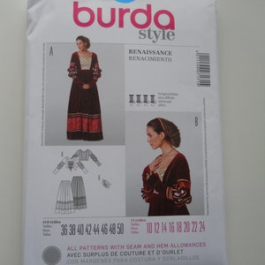 Stunning Renaissance Costume Burda 7171 (10-24) New Plus Sewing Pattern for Semi-Fitted Bodice, Snood, Long Skirt; Ren Fest; Medieval