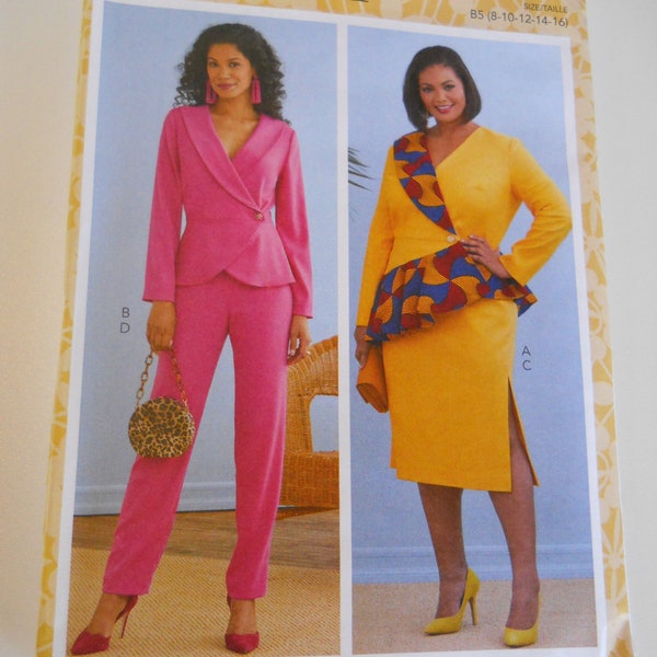 Ultimate Feminine Power Suit Butterick B6739 B5 (8-16) or Plus RR (18W-24W) Sewing Pattern for Cross-Over Jacket Peplum, Skirt, Trousers