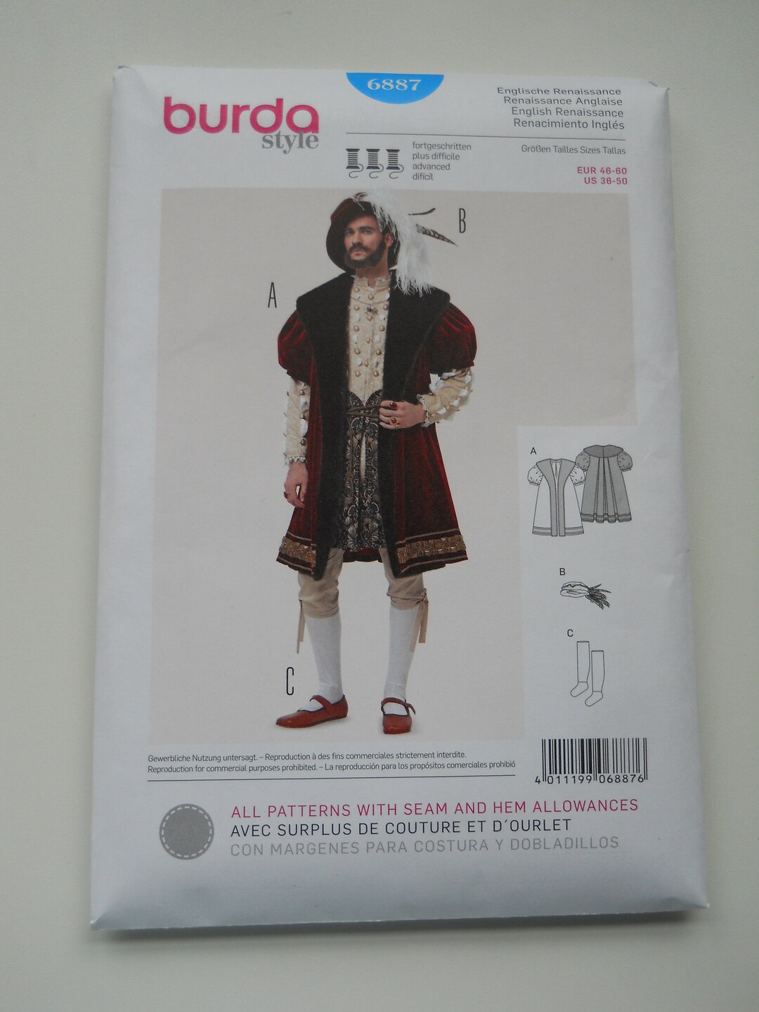 Men's Royal Robe Hat Hose Burda 6887 3650 New Sewing Etsy