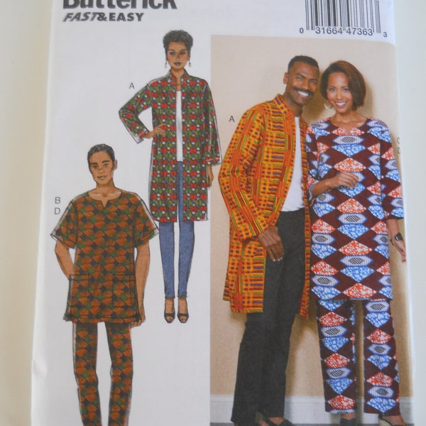 Very Easy Unisex Jacket, Tunic, Pant Butterick B6534 XM (Sml-Med-Lrg) or XN (Xlg-Xxl-Xxxl) Sewing Pattern for Long Open Coat, Loose Tunic