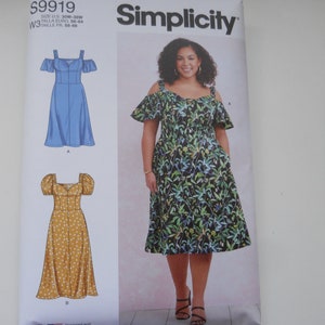 2024 Cold Shoulder, Sweetheart Neckline Dress, Simplicity S9919 W2 (20W-28W) or W3 (30W-38W) New Sewing Pattern, Plus Size, C, D & DD cups