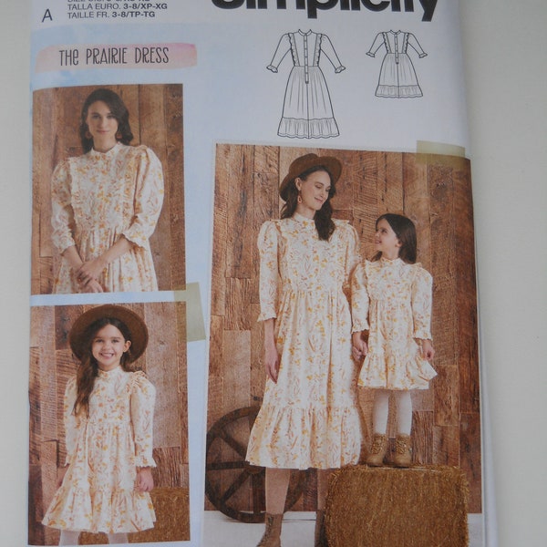 2022 Mother Daughter Prairie Dresses Simplicity S9653 A (Child 3-8/Misses XS-XL) New Sewing Pattern for Retro, Modest, Below-the-Knee Dress