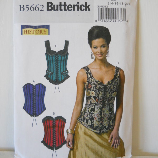 Corset Butterick B5662 A5 (6-8-10-12-14) OR EE (14-16-18-20) Historic Sewing Pattern, Lace Front, Renaissance, Victorian, Costume, Cosplay