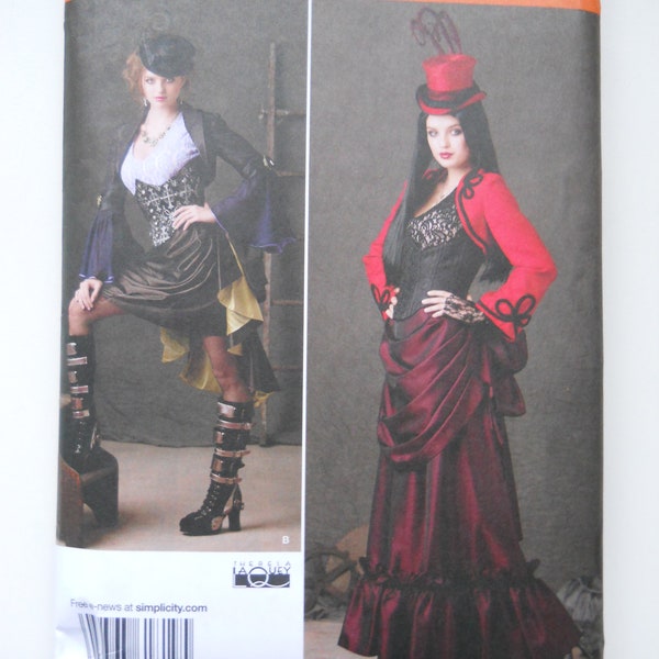 Out-of-Print Victorian Steampunk Costumes Simplicity 1819 R5 (14-22) Uncut Sewing Pattern, Laced Corset, Ruched Bustle, Bolero Jacket