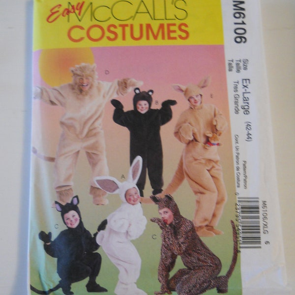 Furry Family Costumes Easy McCall's Costumes M6106 P208 Sewing Patterns for Kangaroo, Bear, Lion, Cat, Rabbit, Leopard for Children & Adults