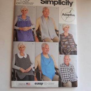 2022 Adult Clothing Protector Simplicity S9489 Adaptive Sewing Pattern Button Down Shirt, Faux Blouse, Assisted Living, Parkinson's, Stroke