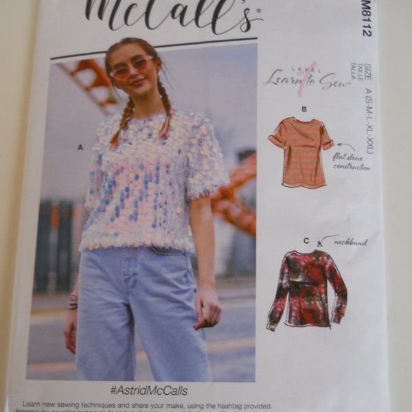 Level 1 Learn to Sew Knit Top McCall's M8112 A (S-M-L-XL-XXL) Sewing Pattern for Easy Short & Long Sleeve Top Teen, Plus Tee Shirt