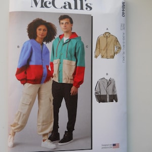 Snap and Zippered Unisex Jacket with So Many Options! McCalls M8440 A (XS-XXL) New Sewing Pattern, Wind Guard, Hooded, Collar, Color Block