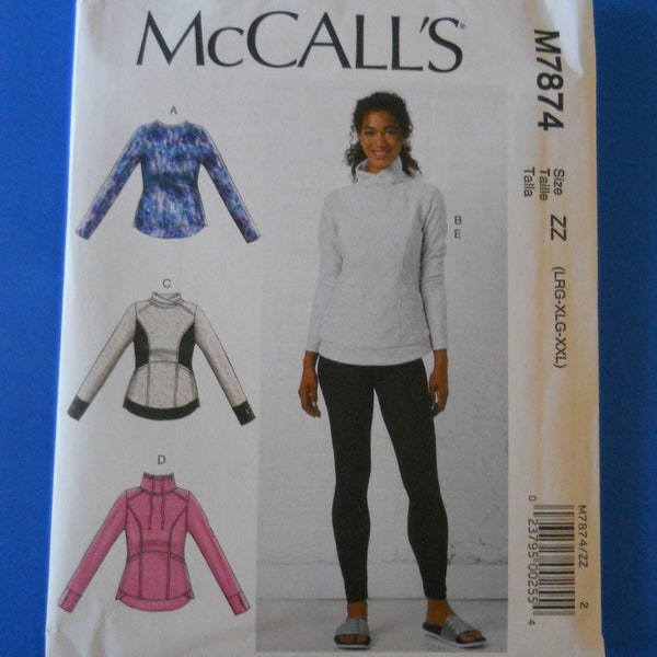 Sporty Casual, Athletic Top, Leggings McCall's M7874 Y (Xsm-Sml-Med) OR ZZ ( Lrg-Xlg-XXlg) Sewing Pattern for Misses & Plus Sweatshirt Pants