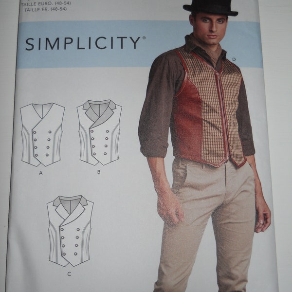 2020 Men's Steampunk, Western, Victorian, Groom's Vest Simplicity S9087 AA (38-44) OR BB(46-52) Sewing Pattern Doubled Breasted or Zipper