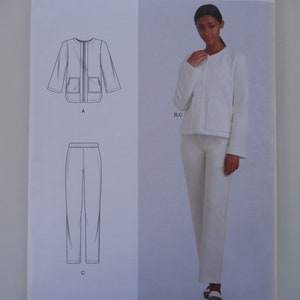 May include: A sewing pattern for a jacket and pants. The pattern is for sizes US 6-14, Euro 32-40, and French 34-42. The pattern is called Simplicity S9228 H5.