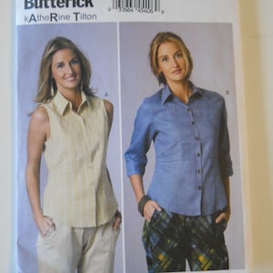 May include: A sewing pattern for a shirt with two different styles. The pattern is from Butterick and is for sizes 8-10-12-14-16. The pattern number is B6026.