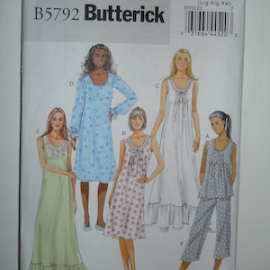 Misses & Plus Nightgown Pajama Butterick B5792 Y (XS-M) or ZZ (L-Xl-Xxl) Sewing Pattern Romantic Nightwear Long Ruffled Gown, Pleated Bodice