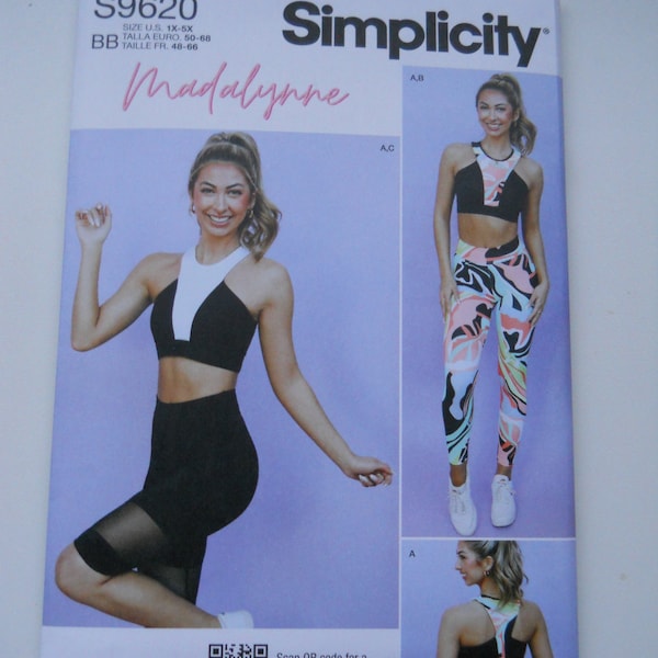 Madalynne Sleek Sports Bralette, Leggings, Bike Shorts Simplicity S9620 BB (1X-5X) New Sewing Pattern, Sew Along, Athletic, Extended Size