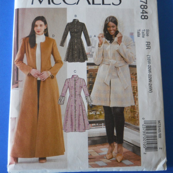 Zip-Up Dressy Coat, Petite & Plus McCall's M7848 B5 (8-10-12-14-16) OR RR (18W-20W-22W-24W) New Sewing Pattern Outerwear with Hood, Fur Trim