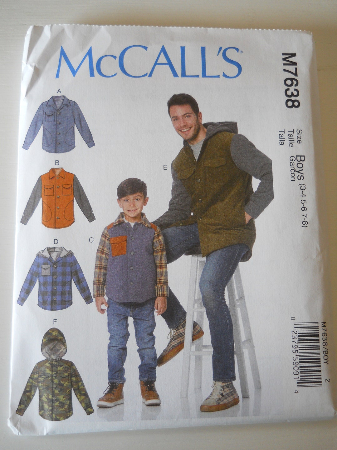 Adult & Child Lined Jackets Mccall's M7638 MEN S-M-L-XL OR Boys 3-4-5-6 ...