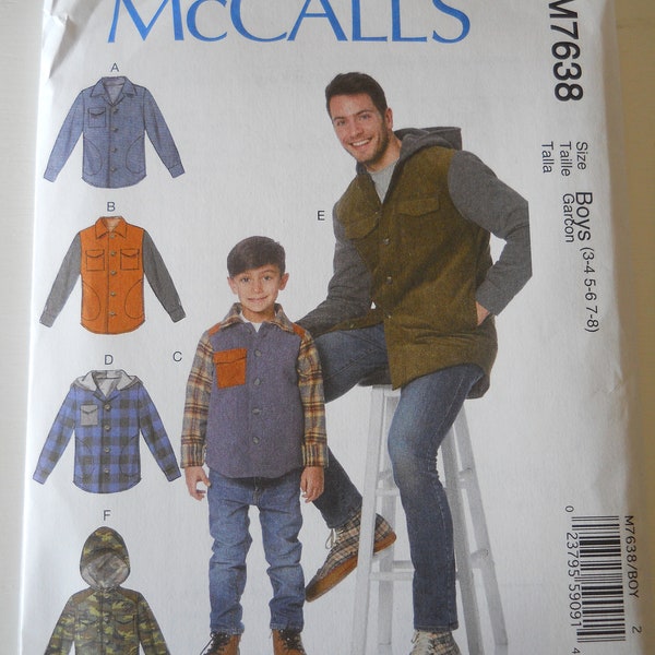 Adult & Child Lined Jackets McCall's M7638 MEN (S-M-L-XL) OR Boys (3-4-5-6-7-8) New Sewing Patterns: Optional Hood, Button Down, Color Block