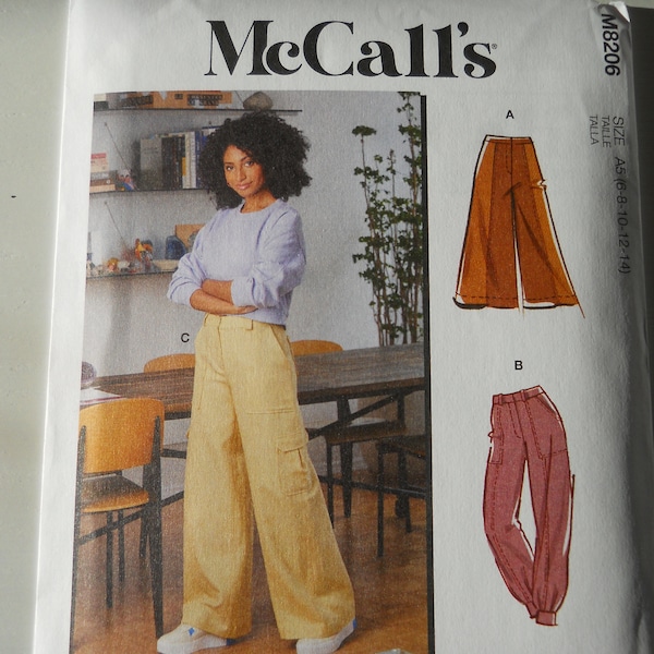 Easy Wide Leg Pants McCall's M8206 A5 (6-8-10-12-14) OR Plus F5 (16-18-20-22-24) 2021 Sewing Pattern Street Wear Cargo Pant