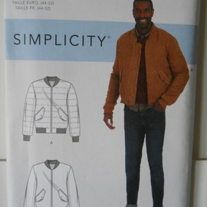 Men's Bomber Jacket Simplicity S9190 AA (34-42) OR BB (44-52) Zip Front Jacket Knit Collar, Cuffs and Waistband Copyright 2020