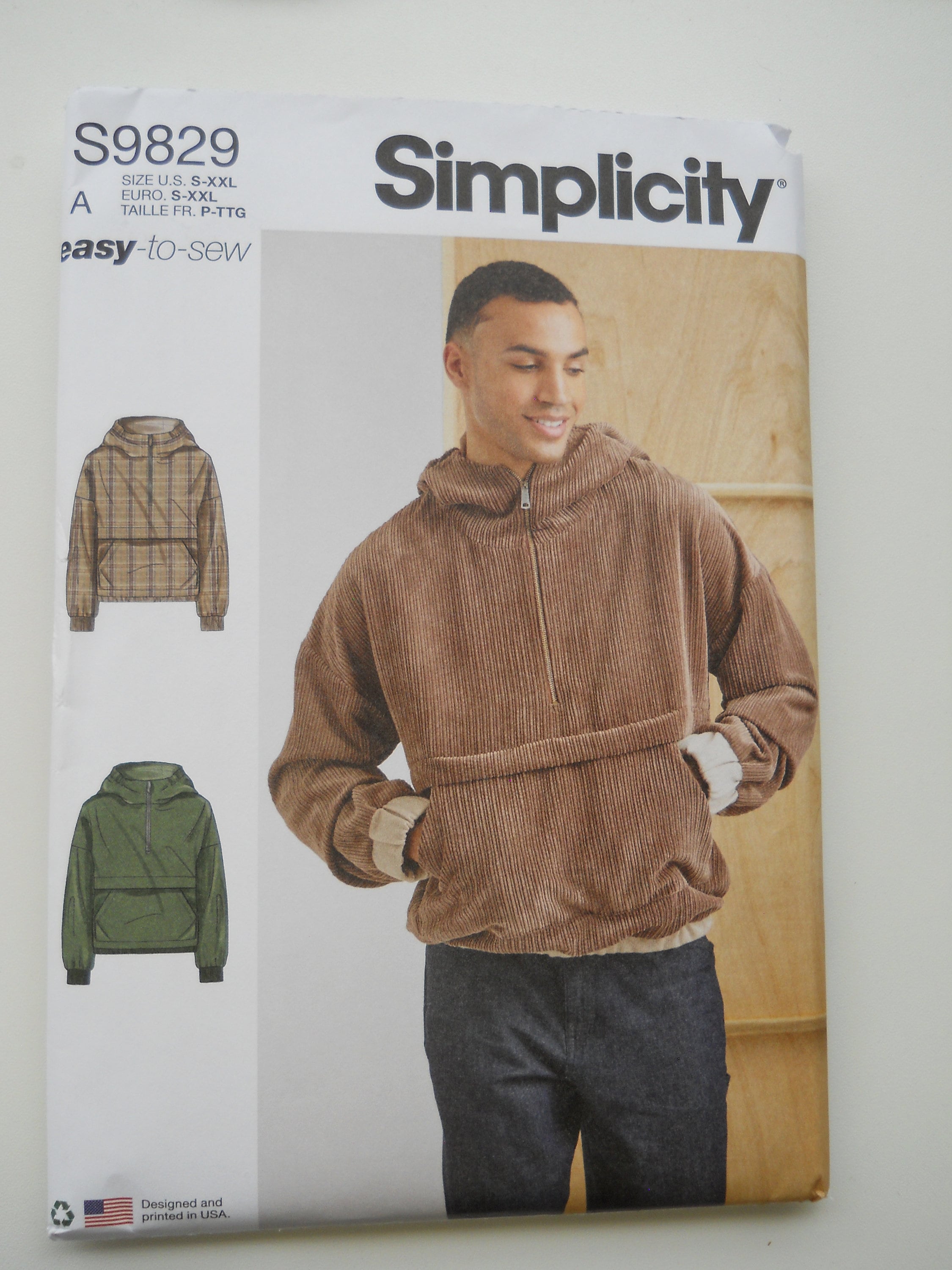 Easy Men's Half-zip Hoodie Simplicity S9829 A (S-XXL) New