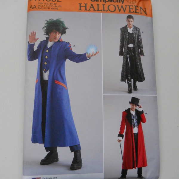 2022 Men's Long Costume Coat Simplicity S9630 R11602 AA (34-42) or BB (44-52) New Sewing Pattern Cosplay Anime, Vampire, Circus Master