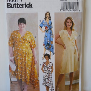 Simple but Striking! Butterick B6675 B5 (8-10-12-14-16) OR RR (18W-20W-22W-24W) Asymmetrical Hem Dress Crossover Bodice, Ruffled V Neckline