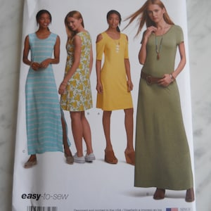 Easy Knit Dress Simplicity 8595 A (XS-XL) Sewing Pattern for Knee Length and Maxi Dress; Cold Shoulder, Sleeveless, Short Sleeve Tee Shirt