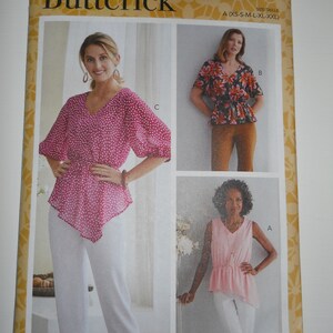 2020 V-Neck Blouse with Elastic Waist Butterick B6764 A (XS-S-M-L-XL-XxL) New Sewing Pattern for Misses Top with Sleeve Variations