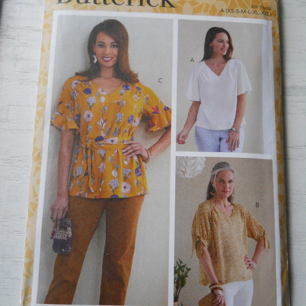XS to XXL Raglan Sleeve Blouse Butterick B6770 A Sewing Pattern for Feminine, Romantic Top Sizes Teen to Plus w Ruffle, Flutter, Tie Sleeve