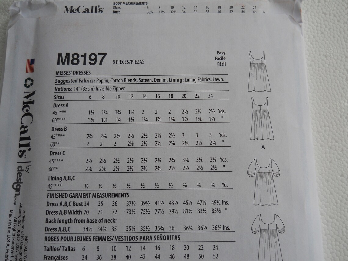 Sweet Empire Waist Dress Mccall's M8197 A5 6-8-10-12-14 - Etsy