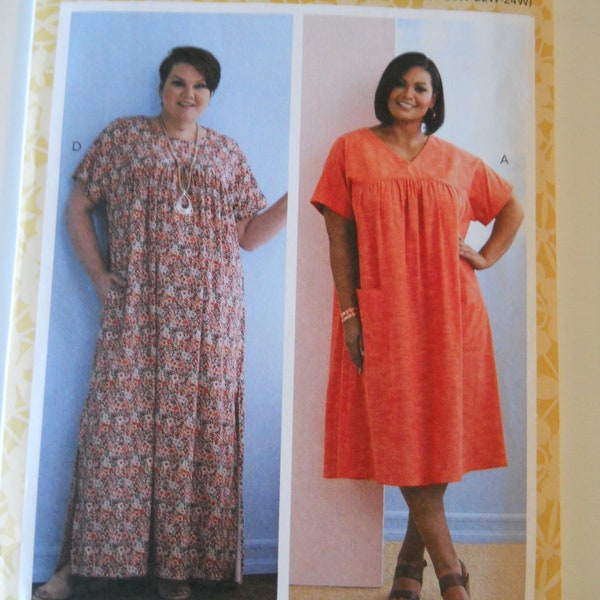 Plus, Very Easy Caftan Butterick B6755 RR (18W-20W-22W-24W) New Sewing Pattern for Loose Fitting Dress, Moomoo, Gathered Bodice, Maternity