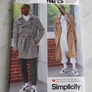 Double Breasted Pea Coat Mimi G Simplicity S9389 AA (34-42) OR BB (44-52) 2021 Sewing Pattern for Men&#39;s, Unisex Jacket Raincoat Dress Coat