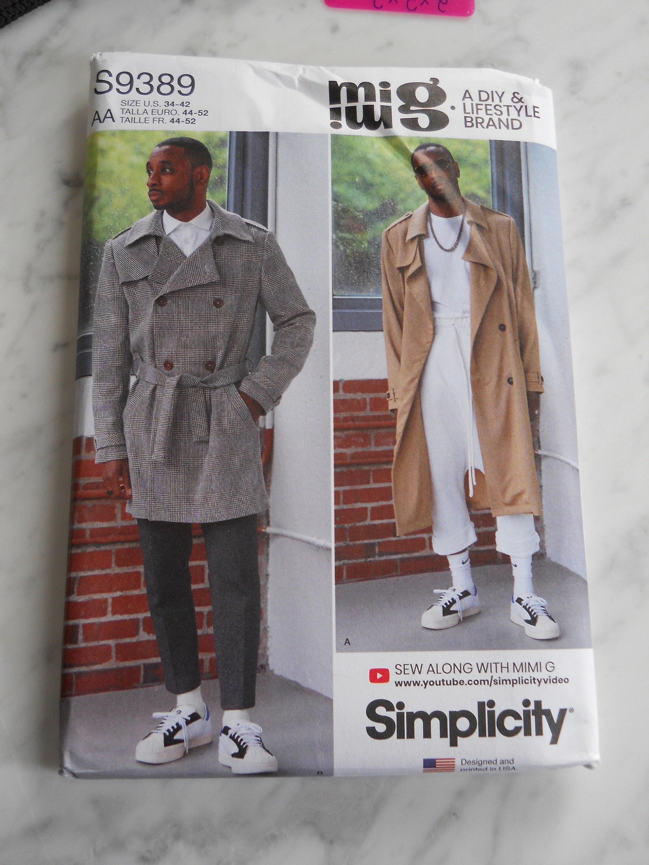 S9389, Simplicity Sewing Pattern Men's Trench Coat in Two Lengths