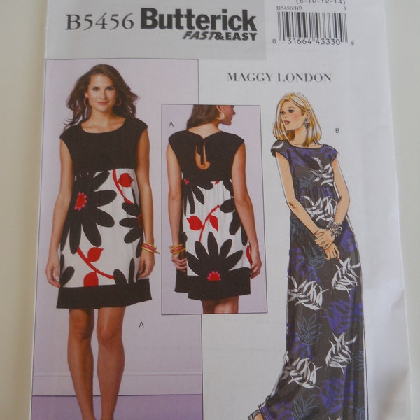 Maggie London Fast & Easy Dress Butterick B5456 BB (8-14) or F5 (16-24) Sewing Pattern Empire Waist Maxi Dress, Keyhole Back, Maternity