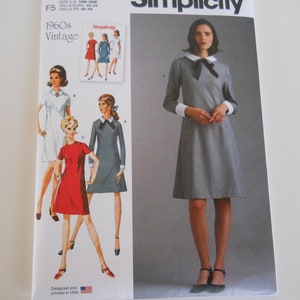 Re-Print of 1960's Dress Simplicity R11226 S9371 K5 (8-16) or Plus F5 (18W-26W) Sewing Pattern for Classic A Line with Collar, Cosplay