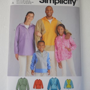 2022 Unisex Family Wind Jackets Simplicity S9481 Sewing Pattern for Quarter Zip Hooded Jacket with Kangaroo Pocket, Athleisure Sports Wear