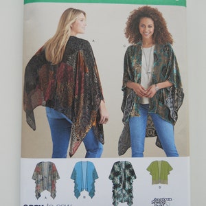 Easy Draped Kimono Style Top Simplicity 8419 (XS-XL) New Sewing Pattern for Sheer or Velvet Fabric; Casual or Elegant Wrap, Topper, Cover up