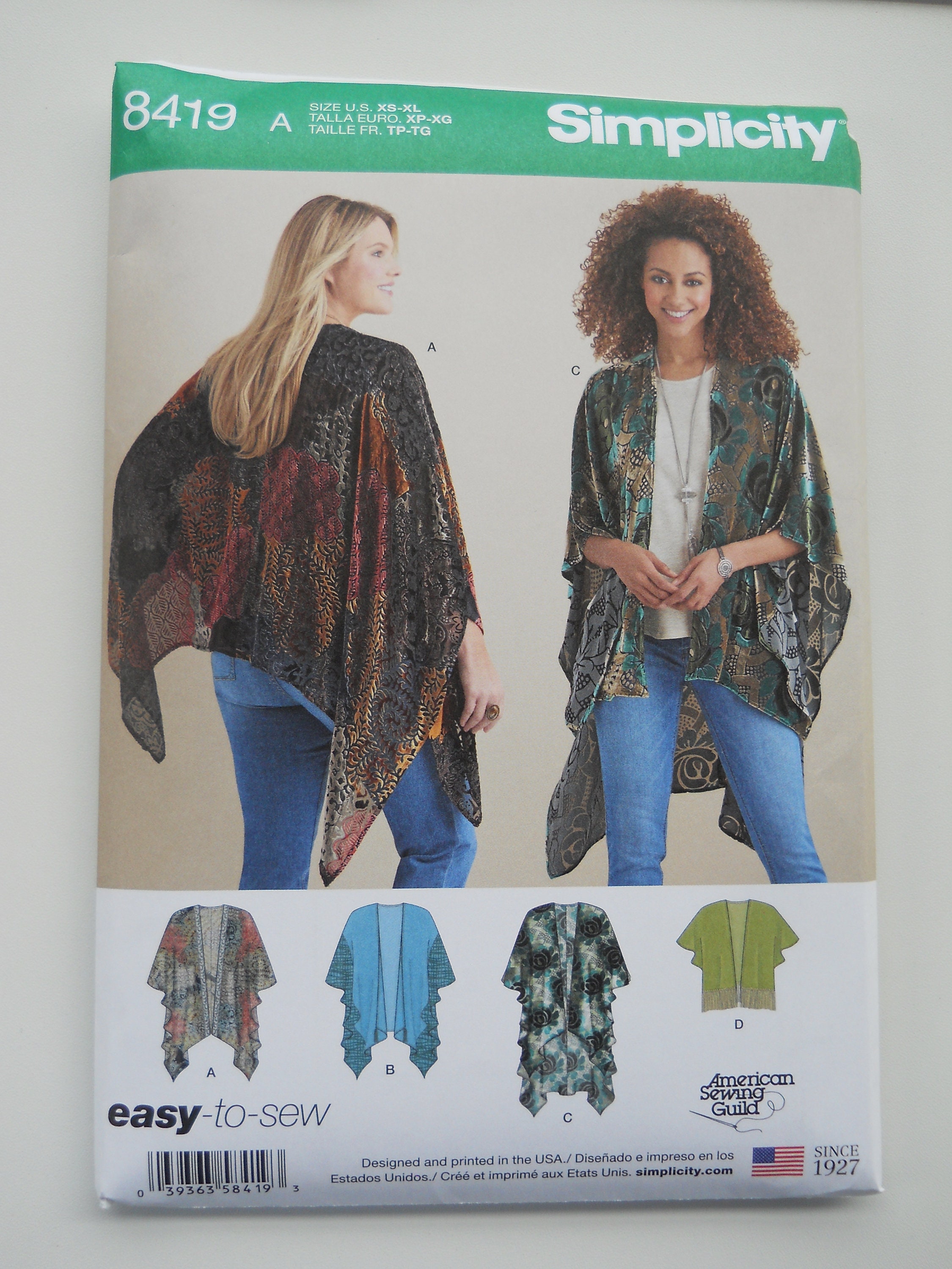 Easy Draped Kimono Style Top Simplicity 8419 (XS-XL) New Sewing