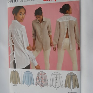 Shirt with Open Back Simplicity S8416 H5 (6-14) OR U5 (16-24) Sewing Pattern for Long Sleeve Button Down Shirt with Placket Adaptive Top