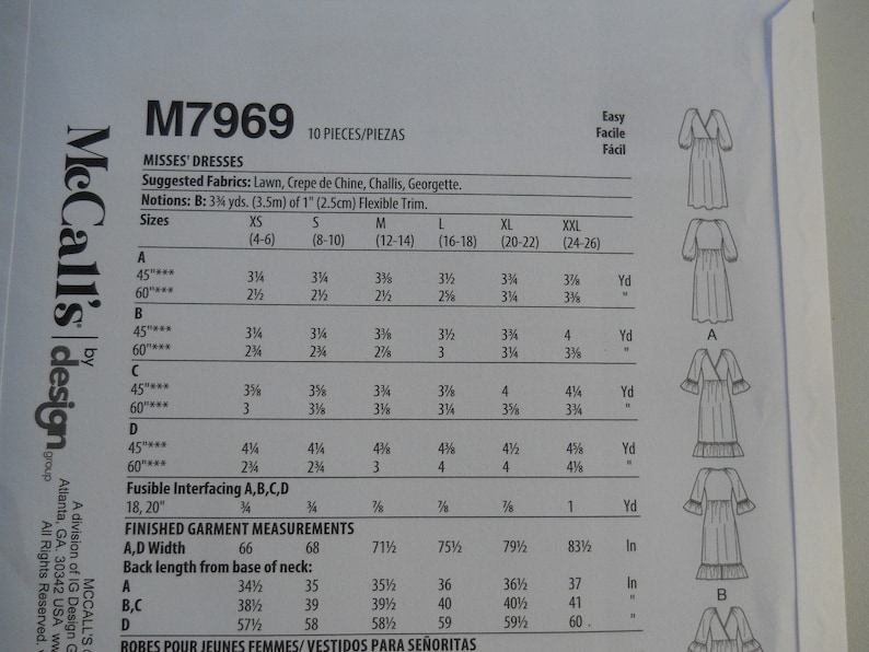 M7969 Pattern Easy Raised Waist Dress Mccall's M7969 Y (XS-M) or ZZ (L-XXL) New ...