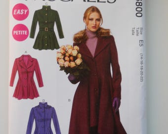 Princess Seam, High-Low Coat, Hood Petite McCall's M6800 A5 (6-8-10-12-14) OR E5 (14-16-18-20-22) New Sewing Pattern, Fit and Flare, Button