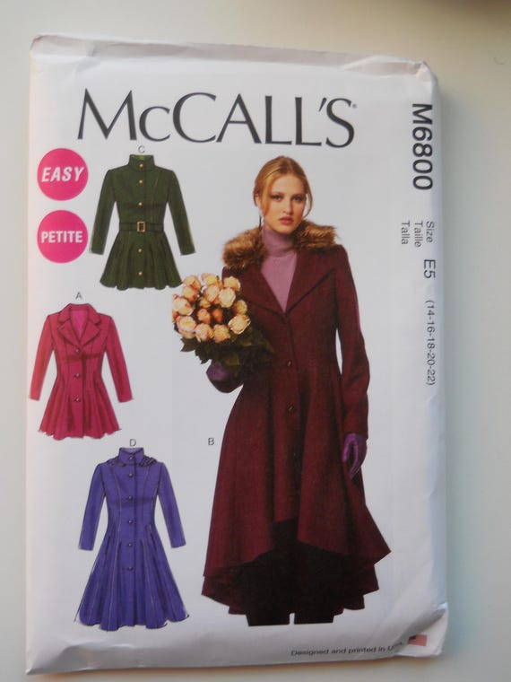 Princess Seam, High-low Coat, Hood Petite Mccall's M6800 A5 (6-8