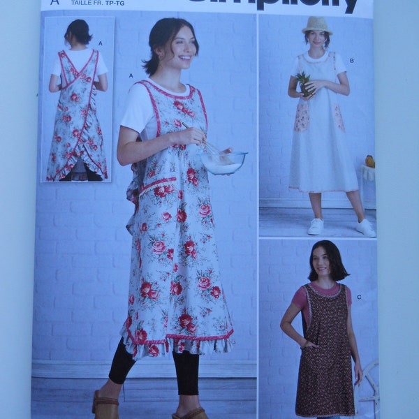 Sweetly Vintage Cross-Back Apron Simplicity S9312 A (XS-XL) New Sewing Pattern for Teen to Plus Full Coverage Apron; Gardening; Cook; Baker