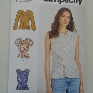 Draped Neckline Blouse with Peplum Simplicity S9706 K5 (8-16) or Y5 (18-26) New Sewing Pattern, Pleats at Shoulder, Back Zipper, Plus Top