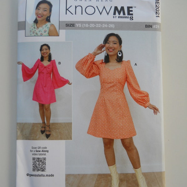 Gwen Heng Skater Dresses KnowMe ME2021 K5 (8-16) or Y5 (18-26) New Sewing Pattern, Bishop & Flared Sleeves, Sew Along Video, Bishop Sleeve