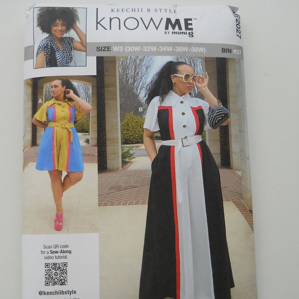 Color Block Jumpsuit, Romper KnowMe ME2027 W2 (20W-28W) or W3 (30W-38W) New Sewing Pattern, Keechii B, Sew Along Video, Very Wide Pant Legs