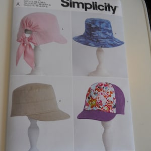 2022 Caps and Hats Simplicity S9509 A (XS-S-M-L) New Sewing Pattern for Baseball Cap for Ponytail; Bucket Hat; Truckers Hat; Hats with Brim