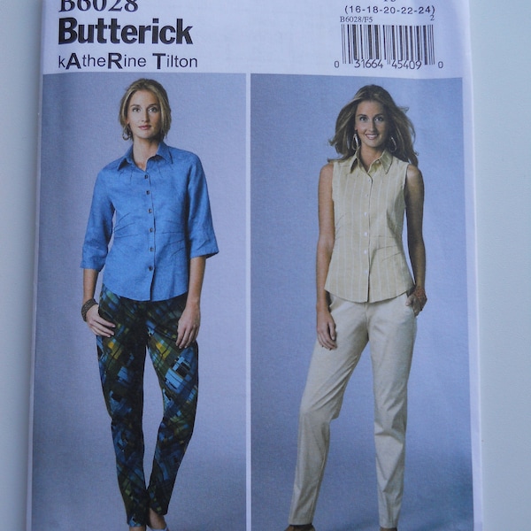 Easy Katherine Tilton Slacks Butterick B6028 F5 (16-24) New Plus Sewing Pattern, Semi-Fitted, Tapered, Mock Fly Zipper, Business Casual