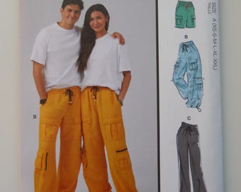 Updated Unisex Cargo Pants McCall's M8458 A (XS-XXL) New Sewing Pattern, Drawstring Shorts, Zippered Pockets, Hip Hop, Wide Leg, His & Hers